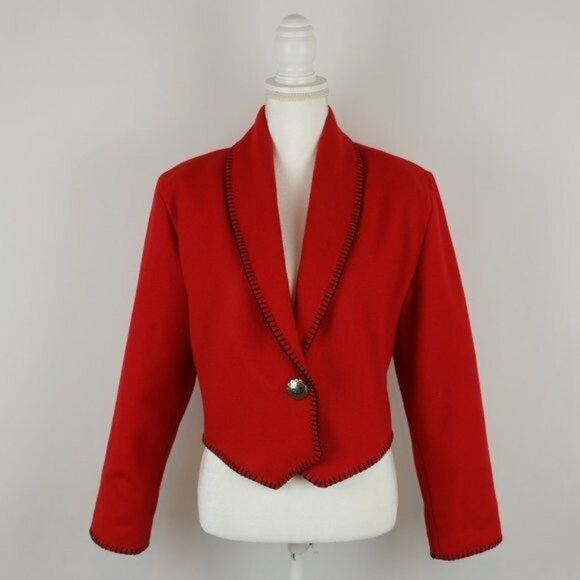 Rhonda Stark Vintage Women's Medium Red Wool Blend Western Style Blazer - Picture 1 of 6